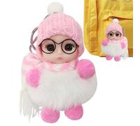 Pendant Doll Keychain, Cute Doll Keyring - Beautiful Decorative Doll Bag Charm - Pretty Doll Pendant with Big Eyes, Ornament with Glasses, Scarf and Hat, Pink / White, Siehe Beschreibung