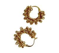 Pendant Earrings Fashion Hoop Earrings Pair with Cluster Bead Texture, Hinged Hoop Closure and Approx 4 X 3 Cm Look for Parties Cluster Round Bead Hinged Statement Jewelry Pair Metallic Daily Wear