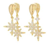 Pendant Earrings with Star Shape and Sparkling Zircon, Gold-color