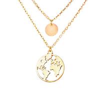 Pendant Elegant Boho Double Layers Women Round Sequins Hollow Earth Necklace Jewelry,Colour: Color :