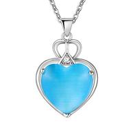 Pendant Elegant Silver Plated Necklace Green Agate Heart Angle Meaning,Colour:Blue Zirconia (Color : Blue Zirconia)