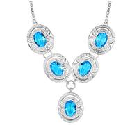 Pendant Elegant Silver Plated Necklace Zirconia Hollow Oval Shape,Colour:Red (Color : Deep Blue Zirconia)
