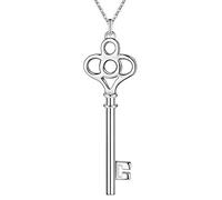 Pendant Elegant Women Necklace Silver Plated Hollowed Diamond Key Shape Design Ladies Style Silver 5.1X2X45CM