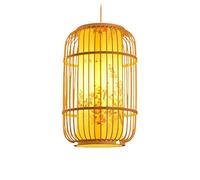Pendant Hand-Woven Lantern Lamp Rattan Single Light Weaving Natural Wooden Ceiling Hanging Fixture Wicker Chandelier for Kitchen Dining Living Room Restaurant Farmhouse
