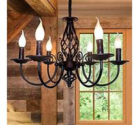 Pendant Lamp Antique Bronze Chandelier E14 Industrial Retro Metal Ceiling Lamp Adjustable Height Candle Crystal Ceiling Lamp Classic Black Hanging Lamp for Living Room, 6 Lights,A, Bronze,