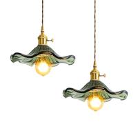 Pendant Lamps Green Ceiling Hanging Lights Flower Glass Shade Vintage Farmhouse Chandelier with E27 Base Adjustable Hanging Lamp Mini Fixture for Cafe Bedroom Corridor