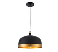 Pendant Light, 1-Light Hanging Lampshade with Gold Edge, Matte Black Finish for Kitchen and Dining Room, 13-Inch