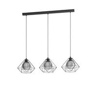 Eglo Vernham 3-light caged fitting with smoked black glass - Black