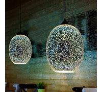 Pendant Light 40W Hanging Glass Fireworks Ceiling Light Round 3D Mirror Plated Staircase Colorful Ceiling Mount Light Fixture for Bar Cafe Restaurant Culb-(Not Included Bulb/Switch), 22*32cm