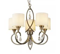 Pendant Light 5-Light Alberto Antique Brass Crystal Linen Shades Chandelier IP20
