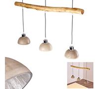 Pendant Light Ambri, Hanging Light Made of Wood/Concrete in Brown/Concrete Colour, 3-Flame, 3 x E27, Height max. 170 cm, Hanging Light, Without Bulbs