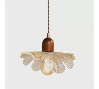 pendant light bedroom Nordic Wood Modern Chandelier with Imitation Ice Flower Glass Shade Japanese Style Adjustable Hanging for Kitchen Island(Dia-33cm)
