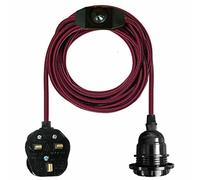 Pendant Light Ceiling Lighting Fitting, E27 Lamp Holder Suspended 4m Fabric cable Plug in Pendant with Dimmer Switch (Burgundy)