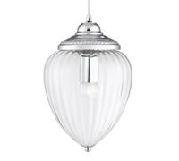 Pendant Light Chrome Metal Ribbed Glass Lantern Shade Ceiling Light E27 IP20