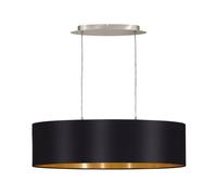 Pendant Light Colour Satin Nickel Shade Black Gold Fabric Bulb E27 2x60W