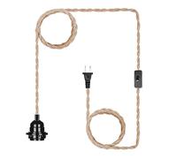 Pendant Light Cord Kit with Switch, 15FT Vintage Industrial Hanging Light Plug in Lamp Cord with Twisted Hemp Rope Pendant Lights Socket E26 E27 for Pendant Lamp Farmhouse Lamp Cable DIY