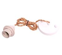 Pendant Light Fitting E27, Vintage Cord Set For Bedroom, Hall, Kitchen, Brass Ceiling Rose, Twisted Braided Cord, Holder (White-Brown)