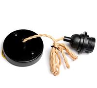Pendant Light Fitting E27, Vintage Cord Set For Bedroom, Hall, Kitchen, Brass Ceiling Rose, Twisted Braided Cord, Holder (Black-Brown)