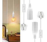 Pendant Light Fitting Kit, 2 Pack E14 Bulb Holder with Switch, 4.5 M White Lamp Cable with Switch And Plug, Hanging Light with Plug in Cord, Plug in Ceiling Light Fixture, for Balcony, Camping, Loft