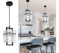 Pendant Light Fixture, Modern Square Water Ripple Glass, Adjustable Ceiling Hanging Lamp for Bedroom, Kitchen, Dining Room