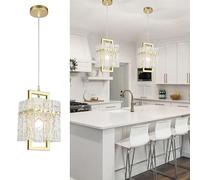 Pendant Light Fixture, Modern Square Water Ripple Glass, Adjustable Ceiling Hanging Lamp for Bedroom, Kitchen, Dining Room