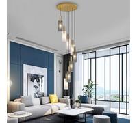 Pendant Light Fixture Staircase with 8-Light Adjustable Metal Hanging Light with Honeycomb Mesh Shade for Kitchen Island Light Fixture for Villa Aisle Entrance Dining Room Living Room Bar