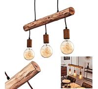 Pendant Light Gondo, Hanging Light Made of Metal/Wood in Rust/Brown, 3-Flame, 3 x E27, Modern Hanging Light, Without Bulbs