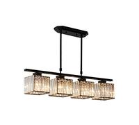 Pendant Light Hanging Ceiling Light Modernism Square Clear Faceted Crystal Glass 4 Lights E26 Lighting for Dining Living Room Bedroom Hotel Restaurant, Color: Black