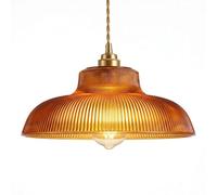 Pendant Light Hanging Lamp, Ribbed Glass Shade, Brass Hardware, 12.2 Inch, Industrial Vintage Fixture for Kitchen Island Dining Room Balcony Bedroom Entryway Restaurant Coffee Shop Bar