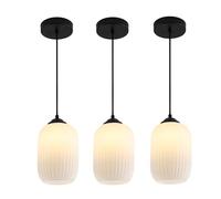Pendant Light Modern Cylinder Lighting Mini Black and White Mid Century Ribbed Glass Flush Mount Ceiling Farmhouse Hanging Fixture