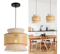 Pendant Light Rattan+Fabric, Vintage Pendant Light, Boho Rattan Ceiling Light Ø29 cm, Hanging Lamp E27 max.60W for Dining Room Living Room Bedroom Hallway Kitchen Island - Brown/White