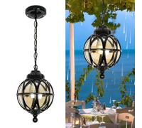 Pendant Light Vintage Ceiling Outdoor Hanging for Porch, Lantern Glass Aluminum Exterior Retro Chaner Entryway