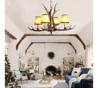 Pendant Light Vintage Resin Antler Chandelier Height Adjustable Dining Table Rustic Hanging Lamp E14 Holder for Dining Room Lamp Living Room Bar Cafe Corridor Clothing Store Lighting Fixture(4 Heads)