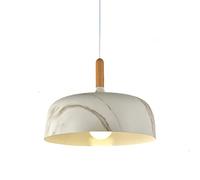 Pendant Light w/ 32cm Round Metal Lampshade in Wood Grain, Height Adjustable E27 Ceiling Hanging Lamp Dining Room Kitchen Living Room Chandelier (White)