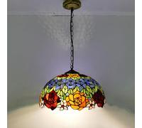 Pendant Light with 16 Inch Mission Lampshade Baroque Style Hanging Light Fixture Handmade Stained Glass Rose Hanging Lamp Height Adjustable for Kitchen Island Dining Room Hallway,A