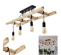 Pendant Light Yaak in Wood and Black Metal, Retro Hanging lamp Fitting in a Vintage Room, Individually Adjustable lamp Height, max. 87 cm, for 4 x E27 max. 60 Light Bulbs, Suitable LED Bulbs