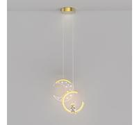pendant lighting 2-Light Modern LED Light Fixture Moon Astronaut Hanging Lamp Blue Dimmable Chandelier Gold Black Boy Bedroom Light for Girl Bedroom Bedside Nursery Room