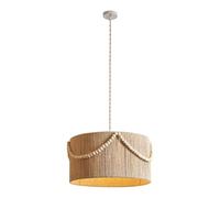 Pendant Lights, Hand-Woven Wicker Drum Chandelier - Boho Rattan Pendant Lights Compatible with Bedroom Farmhouse Hemp Rope Cage Basket Ceiling Hanging Lamp with Wood Bead Compatible with Kitch