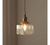 Pendant Lights Indoor Retro Hammered Glass Hammered Glass Small Chandelier Ceiling Lamp Square Bottle Shape Hanging for Kitchen Island Dining Room Socket