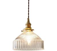 Pendant Lights Industrial Vintage Clear Ribbed Glass E27 With Brass Finish Adjustable Retro Style Hanging Fixture For Kitchen Island Dining Room Bedroom Bar