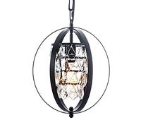 Pendant Lights, Iron Metal Pendant Lights with Crystal Teardrop Shade Retro Industrial Villa Hanging Lamp Minimalist Dining Room Kitchen Island Suspens Lamps Black Spherical Chandeliers Chandelier