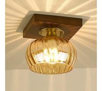 Pendant Lights Mini Hallway Fixture Retro Brass Semi Lights with Amber Spiral Stripes Lampshade Nordic Solid Wood Lamp Brushed Antique Close to Walnut