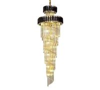 Pendant Lights, Modern Luxury LED Crystal Chandeliers Black Gold Long Hanging Lamp Fixture for Villa Lobby Living Room Staircase Decor Luminaire(Black D100 H350cm,Warm Light) LWX