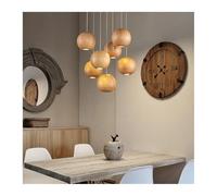 Pendant Lights, Nordic Solid Wood Globe Chandelier Multi-Head Modern Pendant Lamp for Living Dining Room Cafe Scandinavian Home Industrial Light(7 Heads Wood Base)