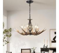 Pendant Lights Retro Resin Antlers Chandelier American Country Style Dining Table Hanging Lamp Height Adjustable E14 Lamp Living Room Kitchen Island Ceiling Dining Room Lighting fixtures(6 Heads)