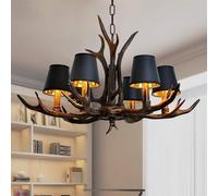 Pendant Lights Retro Resin Antlers Dining Table Hanging Lamp Height Adjustable Restaurant E14 Base Candle Chandelier Living Room Rustic Ceiling Lamp Dining Room Clothing Art Droplight,6 H