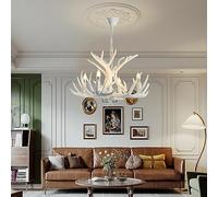 Pendant Lights Vintage E14 White Antler Chandelier Industrial Metal Lighting Retro dining room Style Rustic Resin Antler Hanging Lamp Height Adjustable For interior Bar Cafe Shop Antler Ceiling Light