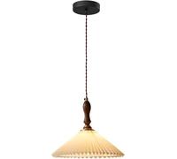 Pendant Lights Wall Spotlights 11.8inch Minimalist Pendant Light with Pleated Fabric Shape,Vintage Walnut Island Light Cord Adjustable Bedside Hanging