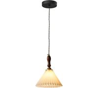 Pendant Lights Wall Spotlights 11.8inch Minimalist Pendant Light with Pleated Fabric Shape,Vintage Walnut Island Light Cord Adjustable Bedside Hanging