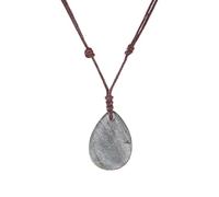 Pendant Necklace,Adjustable High-End Fashion Natural Gemstone Crystal Teardrop Pendant Leather Cord Necklace,Energy Jewellery for Women Men Gray Moonlight